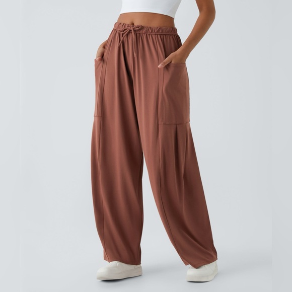 HALARA Maple Syrup Brown Drawstring Wide Leg Pocket Yoga Pants Women’s S - Picture 6 of 8